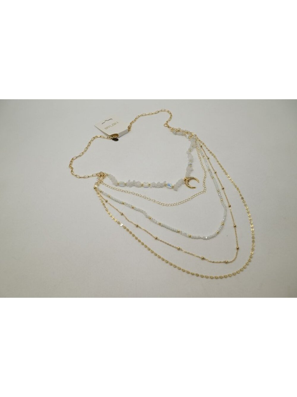 NWT Dylan Jewelry Rhodes Ivory Necklace Layered Gold Tone Beaded Crescent Pendan